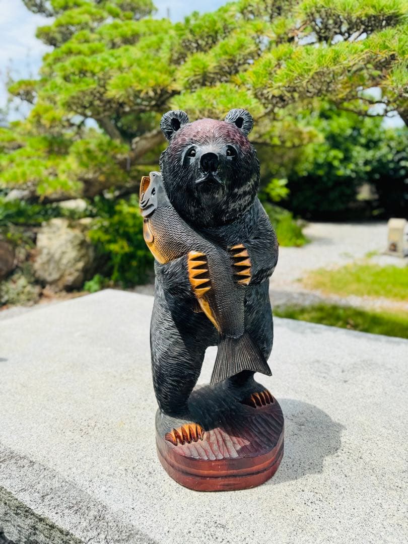 特大サイズ　高さ87cm　臨場感あふれる木彫りの熊(立像、置物、ディスプレイ)