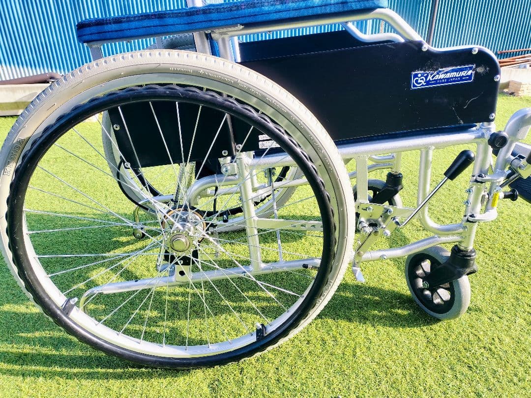 カワムラサイクル アルミフレーム 自走兼介助用 リクライニング 青紫ストライプ