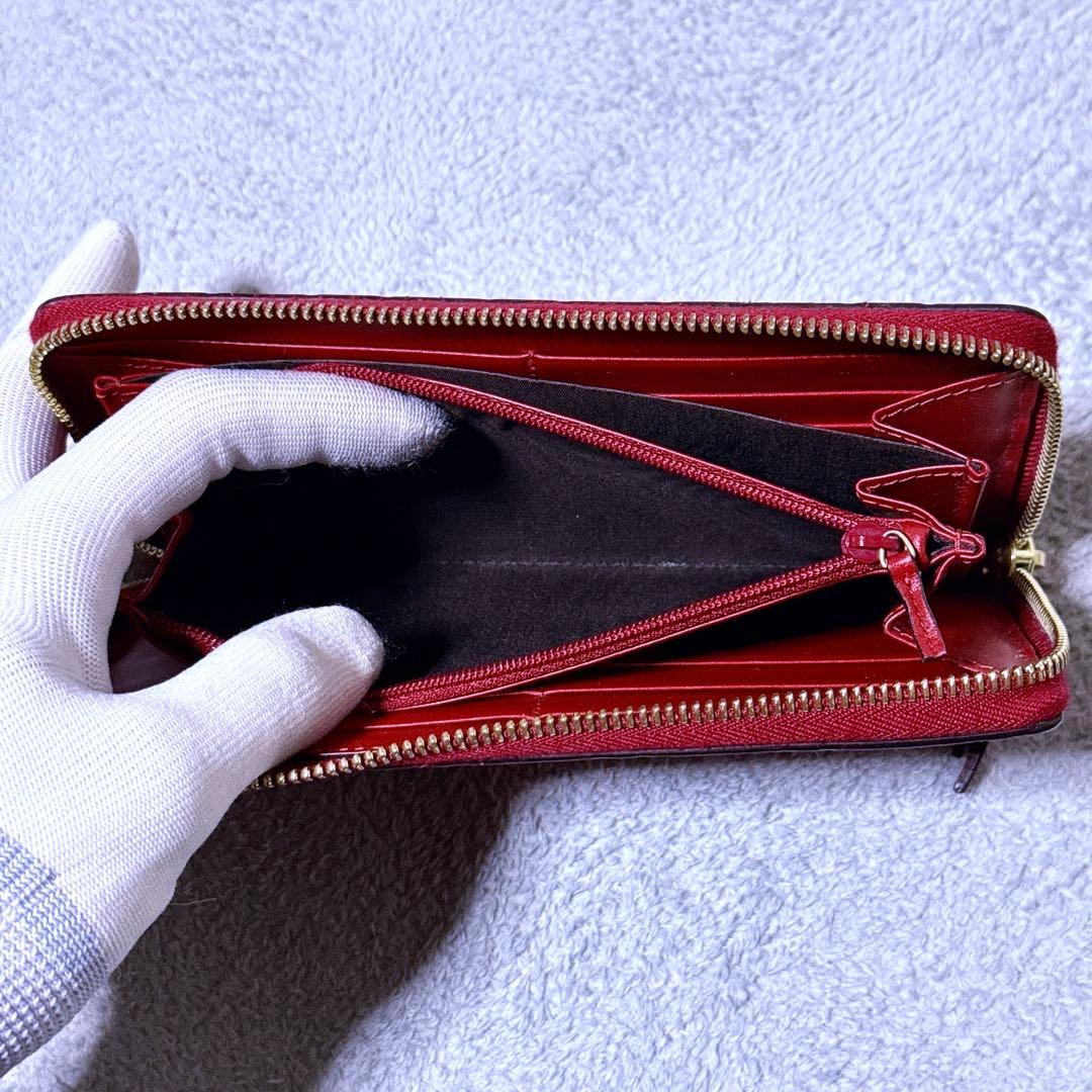 【未使用級】GUCCI 長財布 GG シマレザー ラウンド レディース 赤