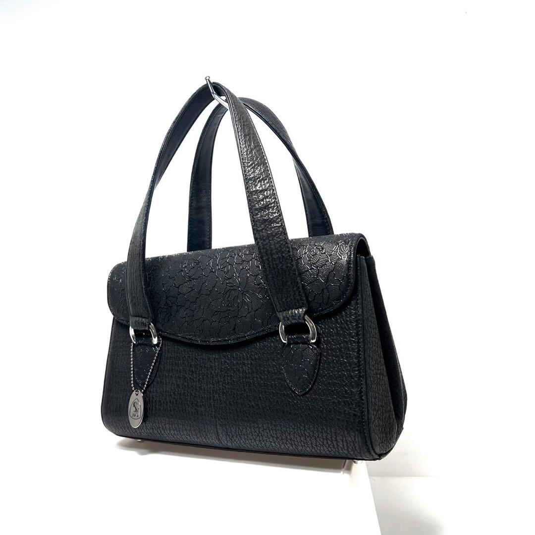 【美品】JRA認定品 日本製/印伝 漆 鹿革/シャークスキン 鮫革/ハンドバッグ