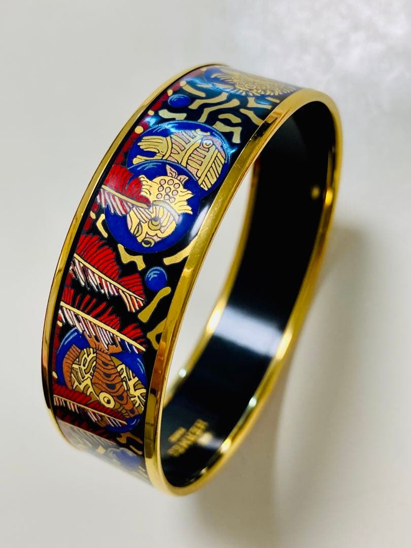 【美品】エルメス　HERMES エマイユ　バングル　七宝焼き　ゴールド