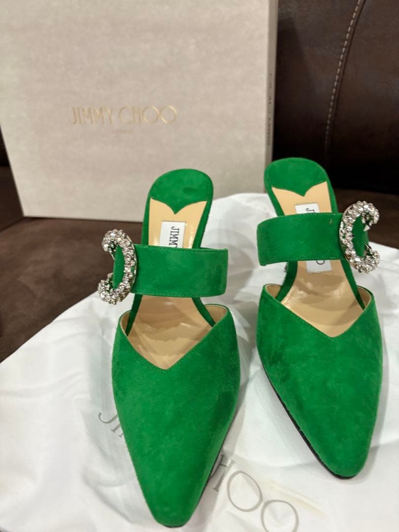 未使用JIMMY CHOOジミーチュウMARTA緑クリスタルミュールサンダル36