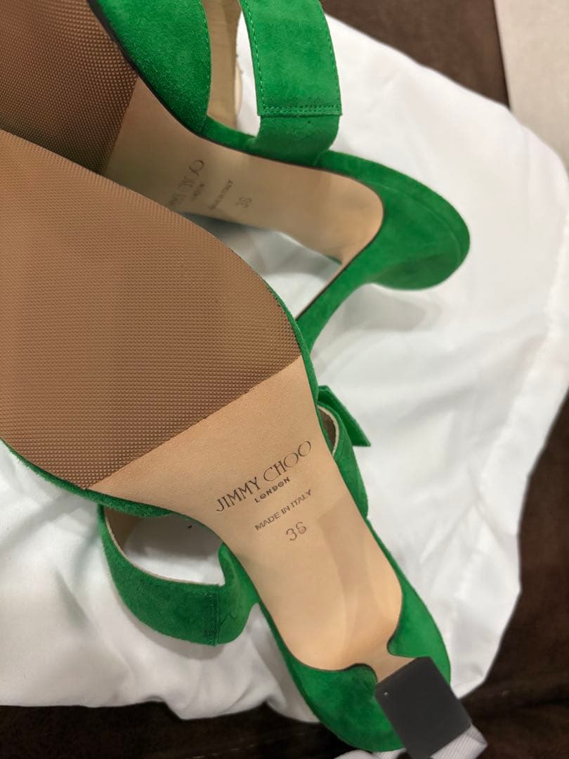 未使用JIMMY CHOOジミーチュウMARTA緑クリスタルミュールサンダル36