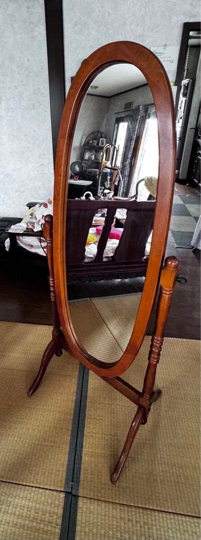 オーバル型 姿見 全身鏡 ミラー 当時物 ヴィンテージ クラッシック ブラウン