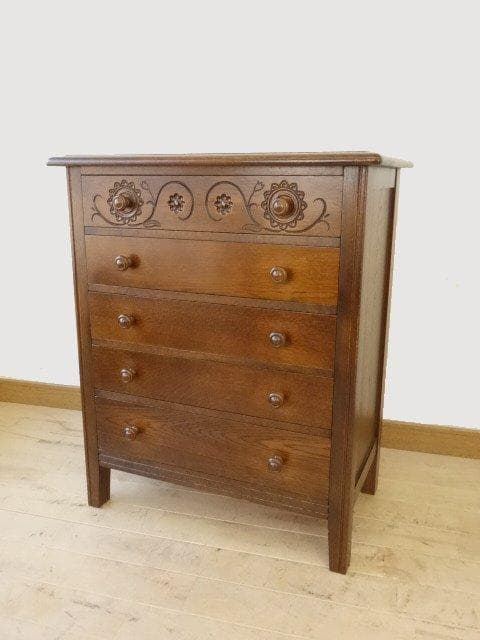 勇峰工芸　雅　花柄チェスト　ナラ材家具　 旭川家具　再塗装済　ＵＳＥＤ