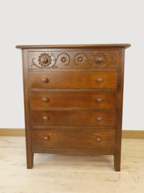 勇峰工芸　雅　花柄チェスト　ナラ材家具　 旭川家具　再塗装済　ＵＳＥＤ