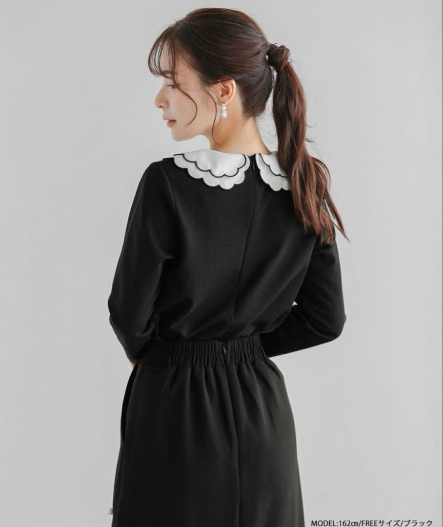 完売品！新品・未使用　刺繍ダブルカラーレイヤードロングスリーブトップス　ブラック