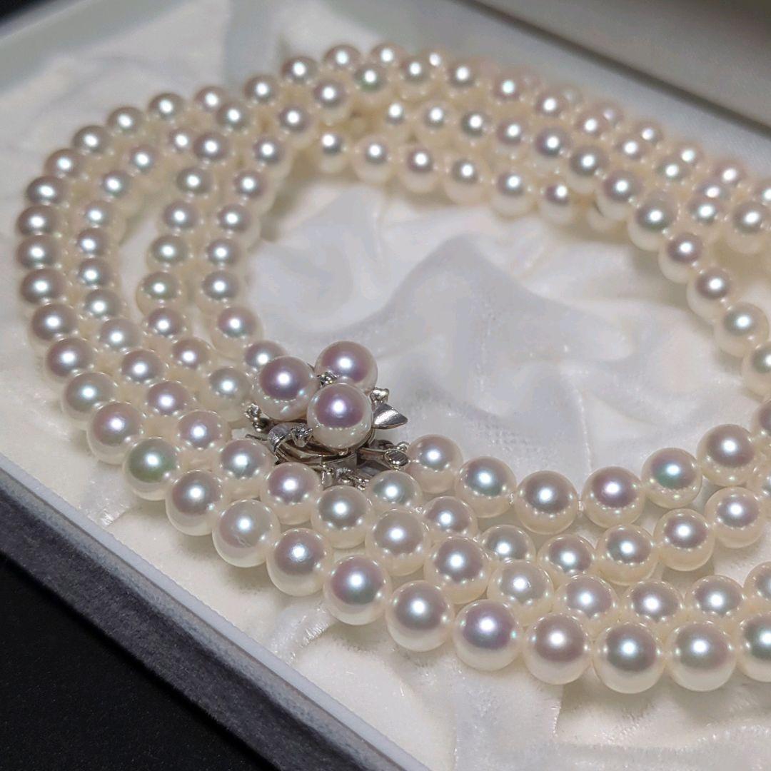 【ミキモト 2連 ダイヤ付】あこや真珠 ネックレス 約6.5-7.0mm 394