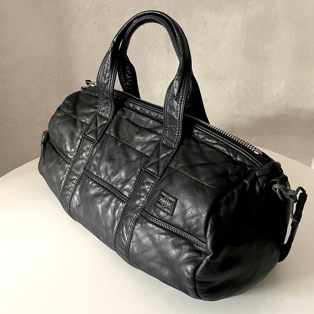 希少 PORTER TANKER 伊勢丹限定 レザー ダッフルバッグ Black