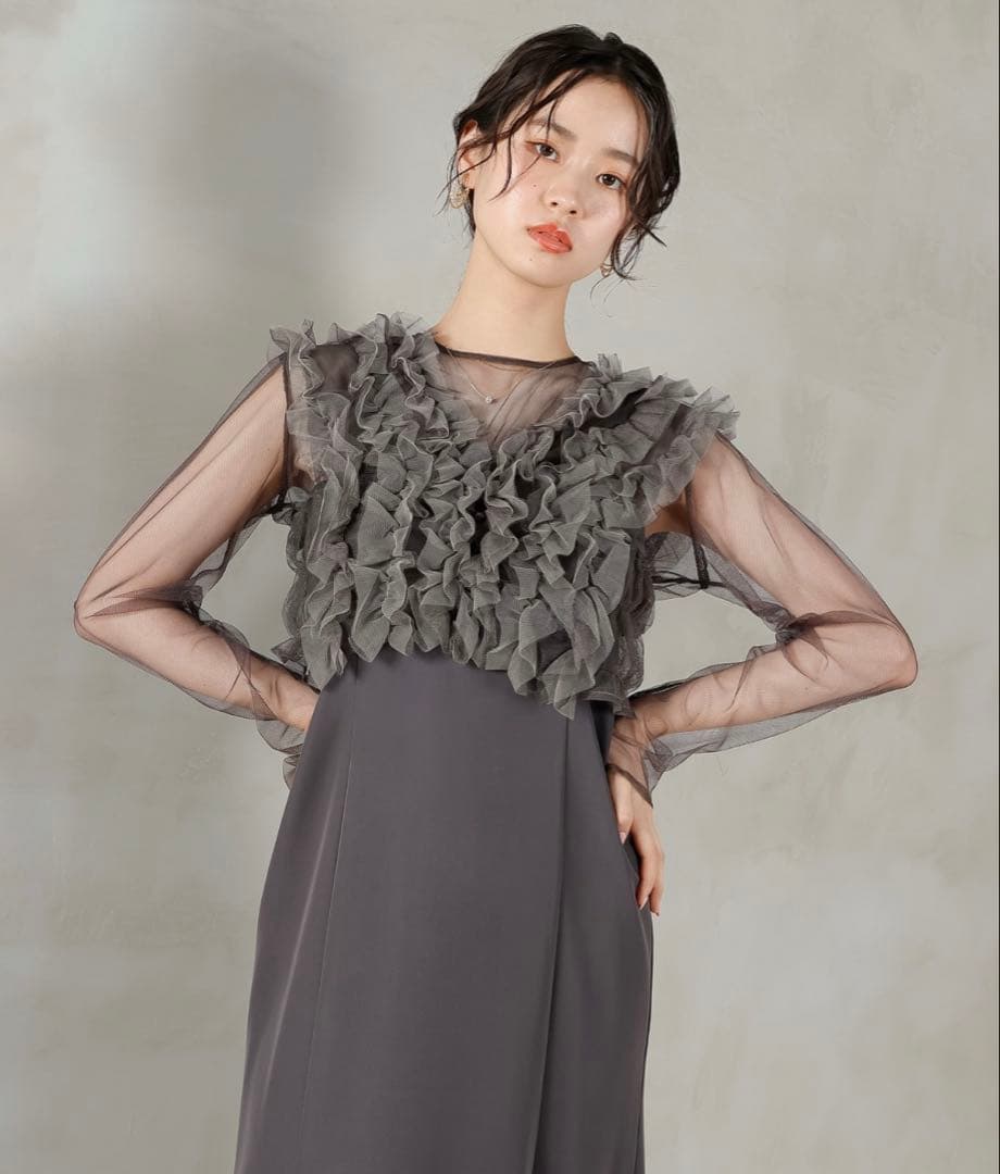 【Kana】フリル付きシースルーパーティードレス