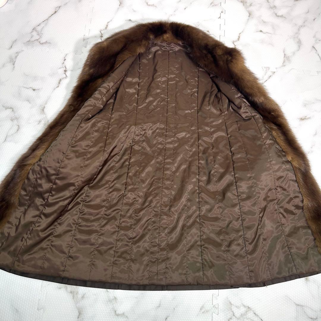 美品✨ロシアンセーブル × シルク混 ロングコート 本毛皮