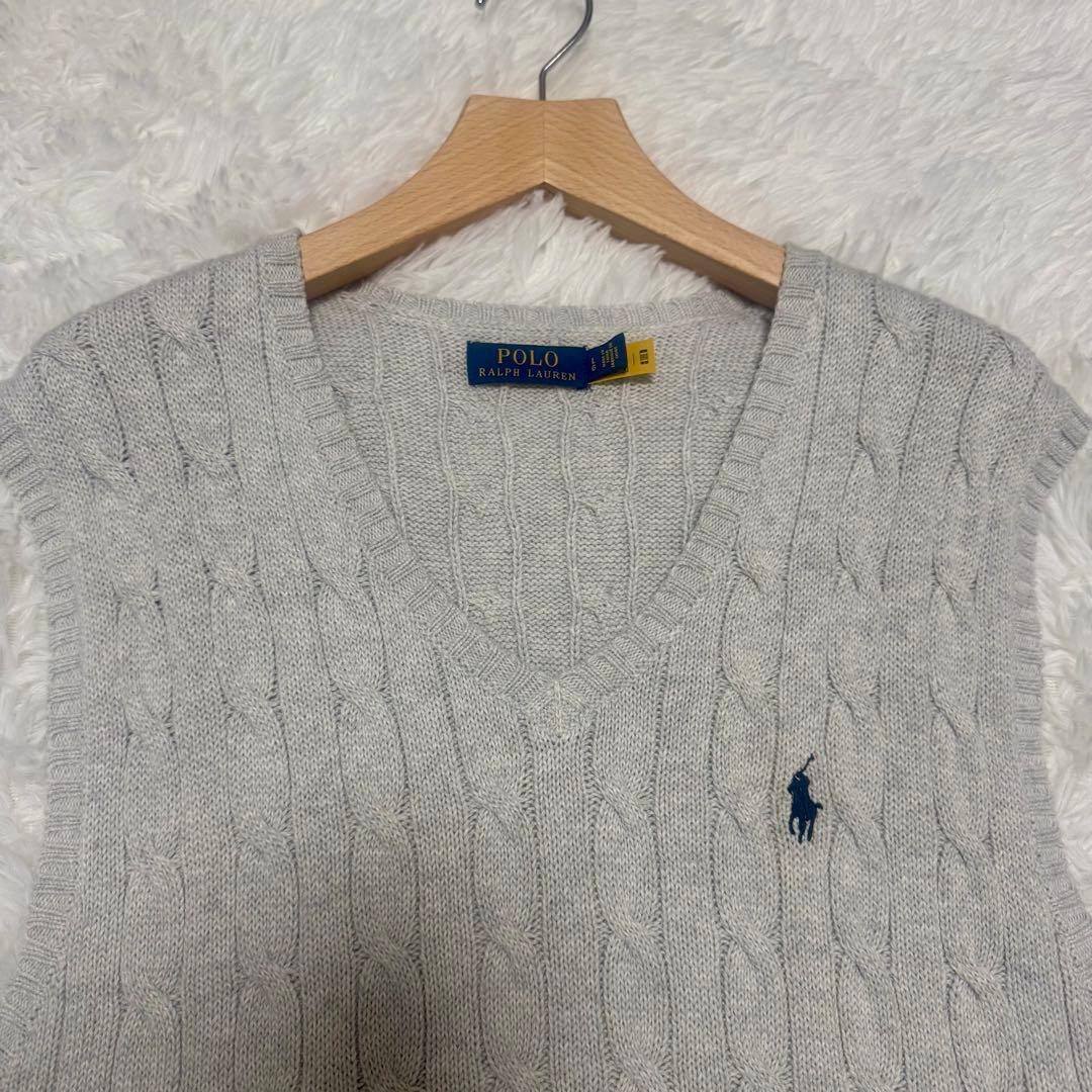 美品✨ポロラルフローレン　ケーブルニットベスト L グレー ポニー刺繍 現行タグ