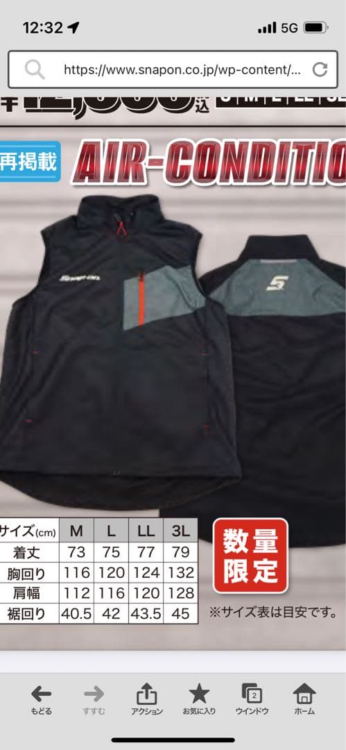 Snap-on スナップオン　空調ベスト LL 限定品