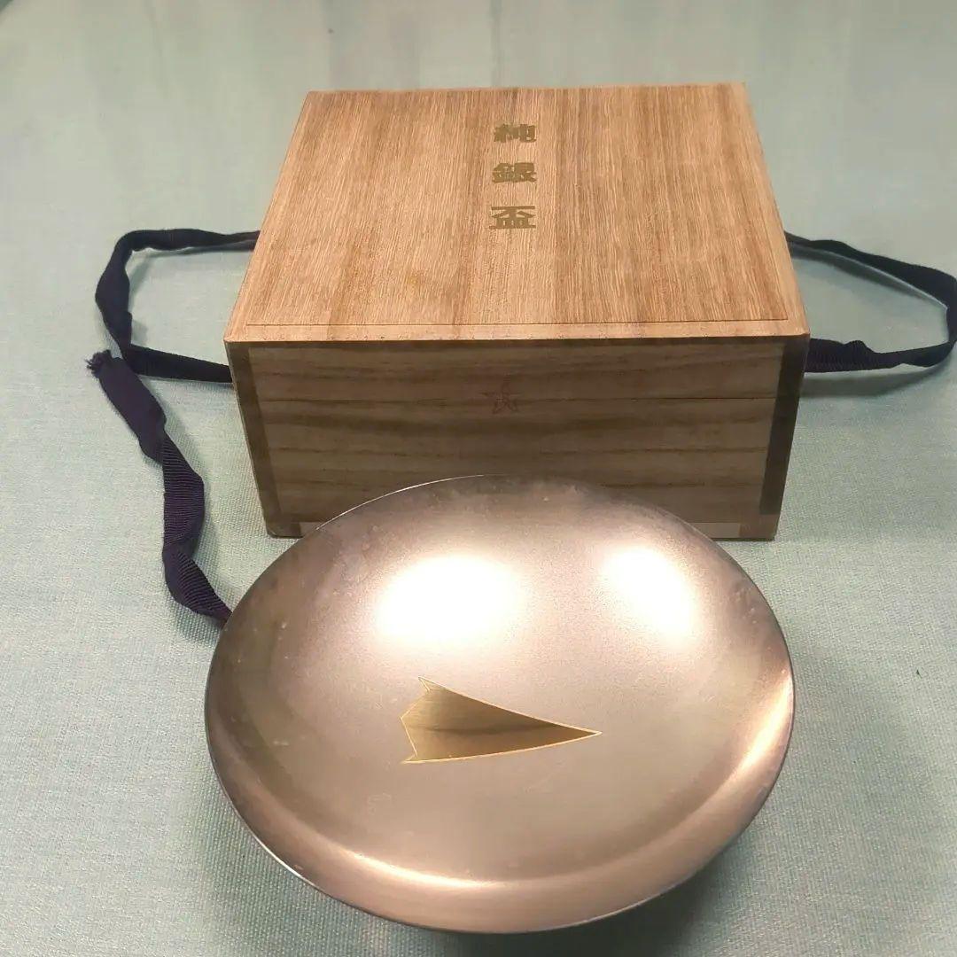 純銀盃【山崎商店謹製】金装飾付き 木箱付き　169g　記念品　刻印あり