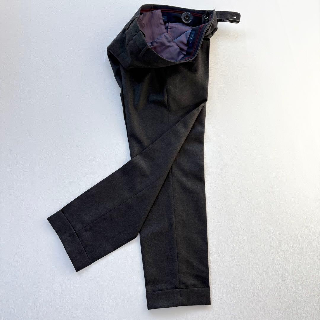 1T0031 INCOTEX ウールサキソニーソリッド テーパードパンツ 44