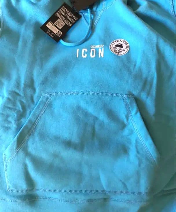 新品未使用ディースクエアードIC0Nロゴ水色パーカー裏起毛メンズＳ69,300円