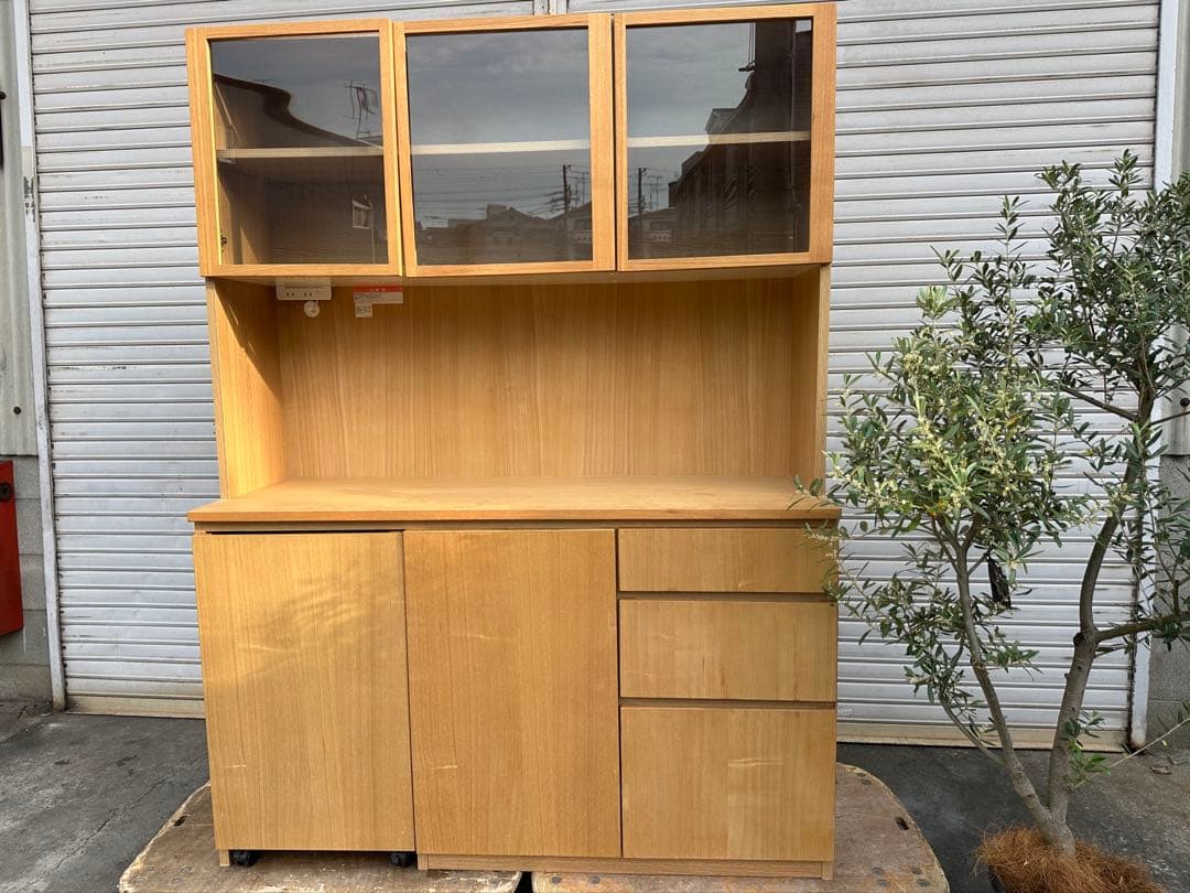 【無印良品】木製カップボード・幅１２０ｃｍ・オーク材【送料込】