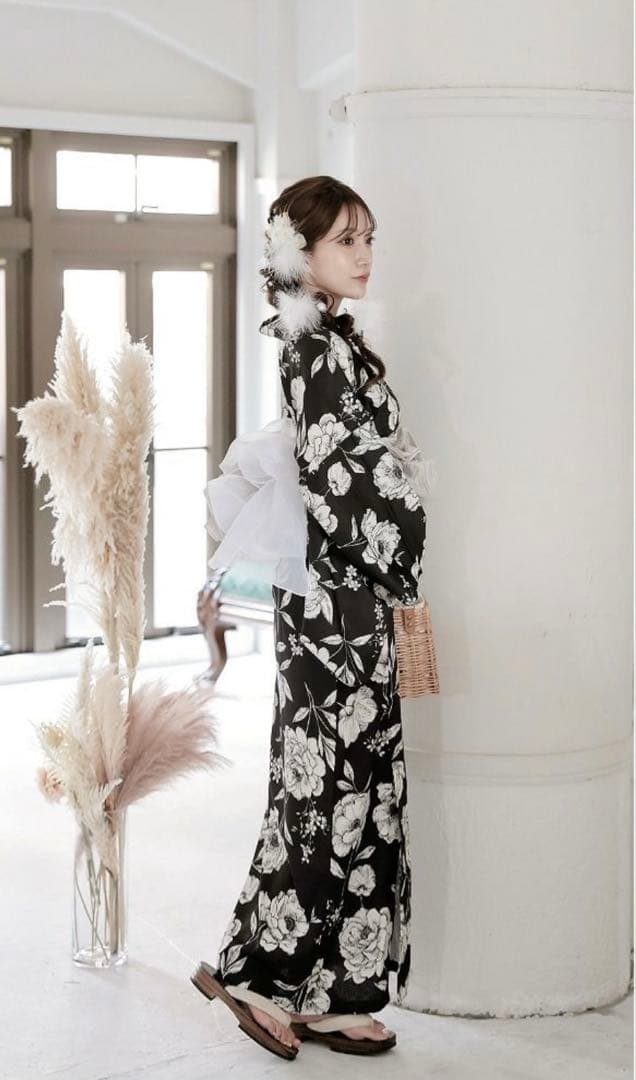 ブラック牡丹和華柄2WAYワンピース浴衣【Ryuyu】　美品