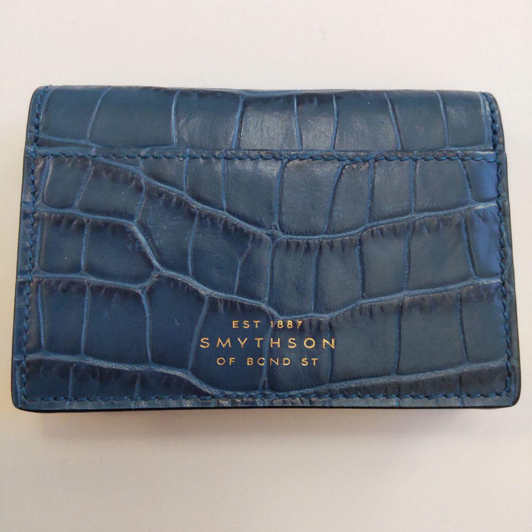 未使用 スマイソン 名刺入れ カードケース クロコ型押し ブルー 箱・カード付