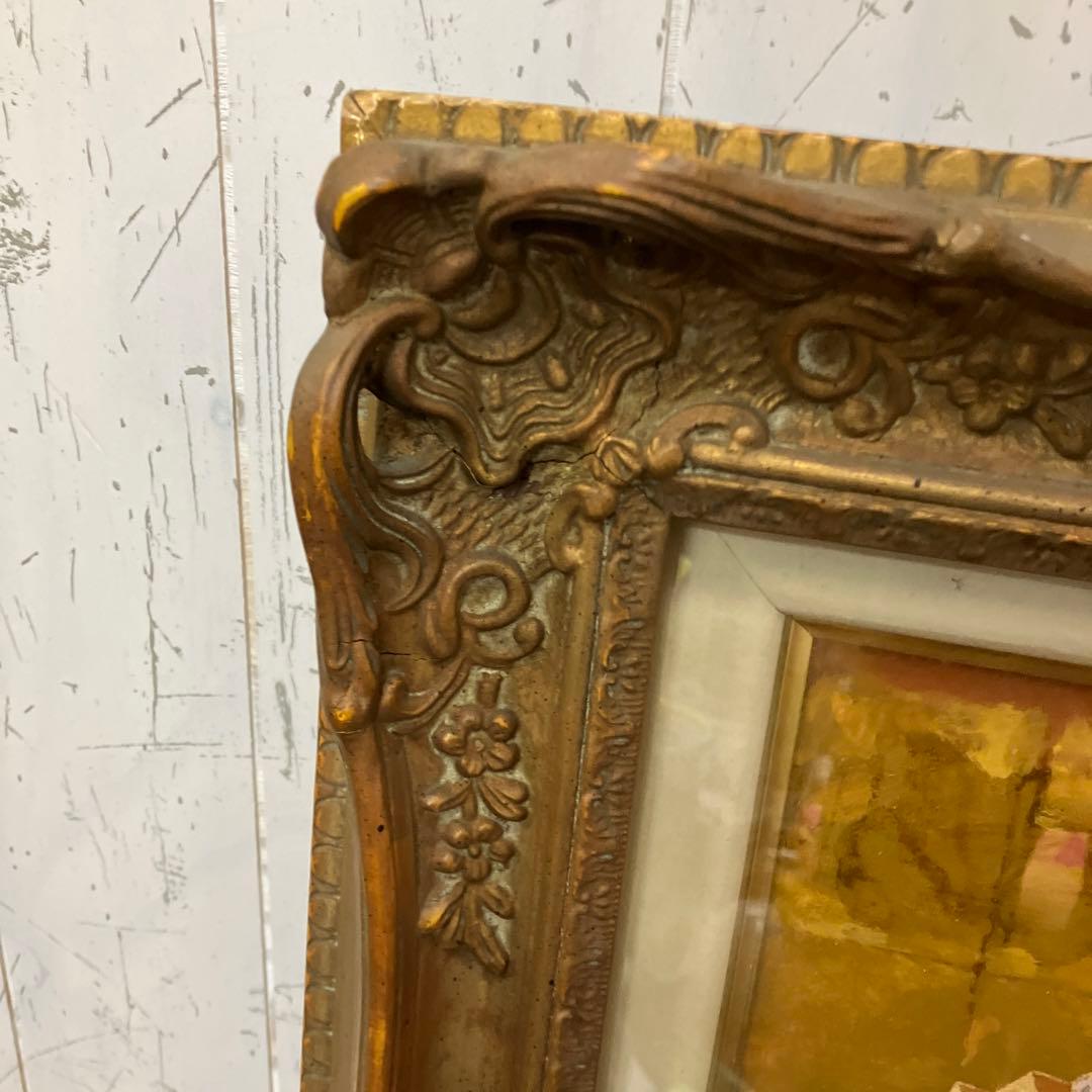 油絵 能面 能楽 黒川能 日本絵 武田靖夫画 伝統芸能 金背景 絵画 インテリア