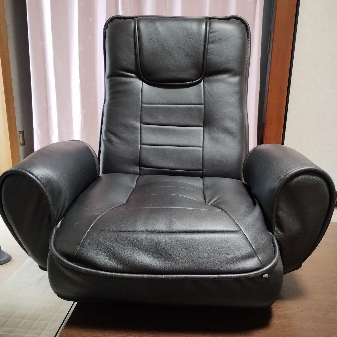 リクライニングチェア 合成皮革 ブラック回転台付き　送料込み