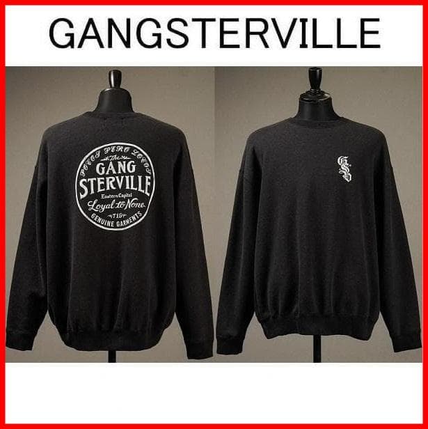 美品タグ付 GANGSTERVILLE ロゴクルーネックスウェット ブラック L