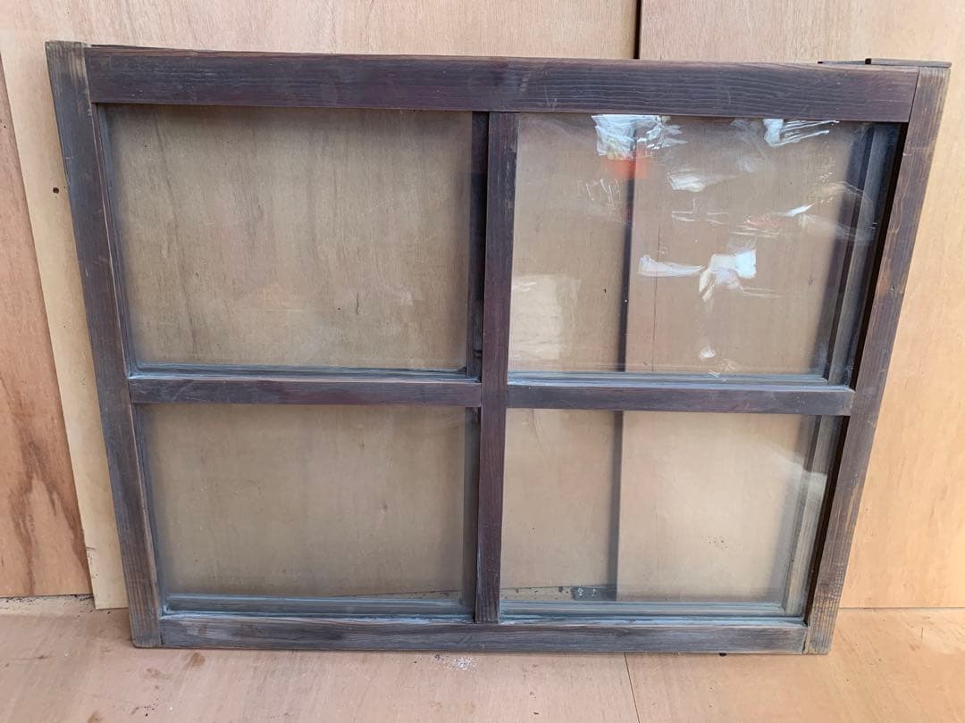 戦前　古い木枠ゆらゆらガラス戸4分割2枚組　建具古家具仕切り古民家