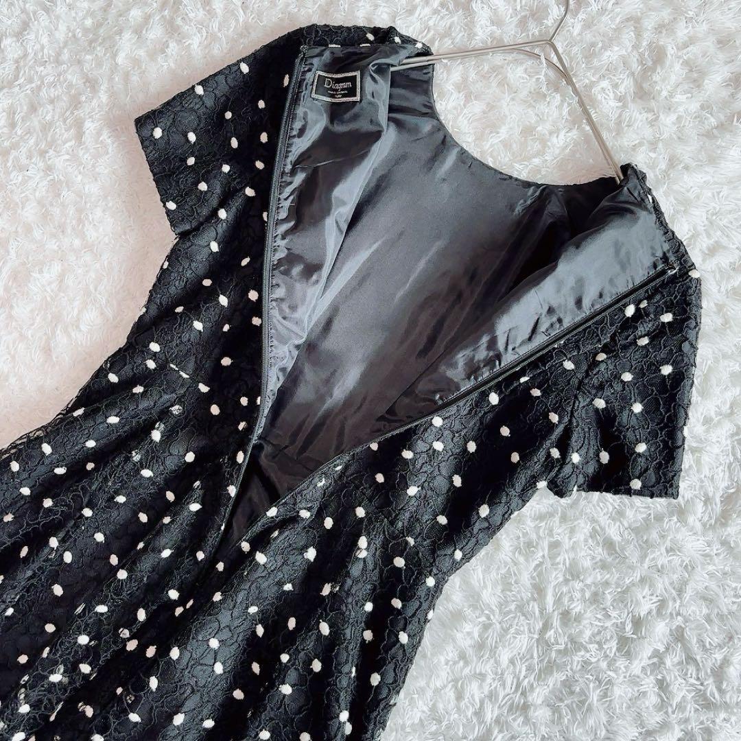美品✨ダイアグラム ドット 花柄 刺繍 ワンピース　ブラック 36