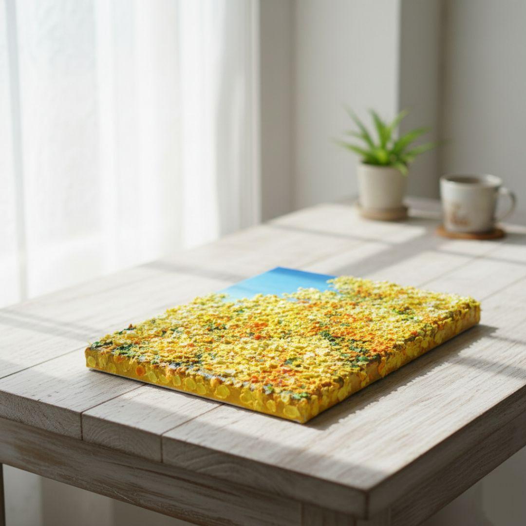 油絵 油彩 油彩画 絵 絵画 【青い空とミモザ】