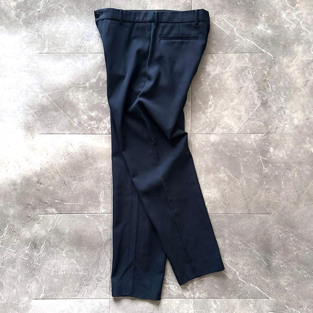 ATON バックサテン スタンダードパンツ スラックス ネイビー サイズL XL