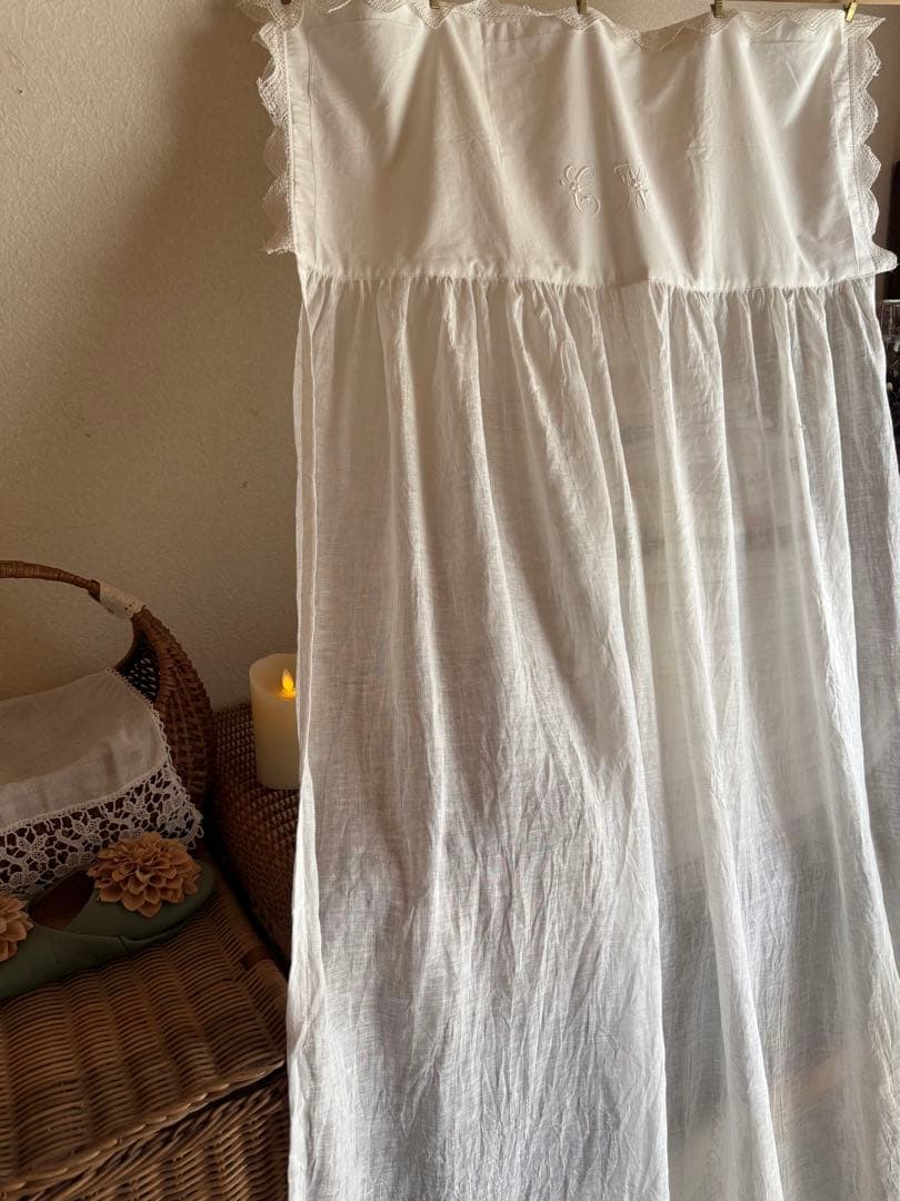 ご相談中ஐ⋆*フランスアンティークモノグラム入り・ナチュラルリネンカーテン