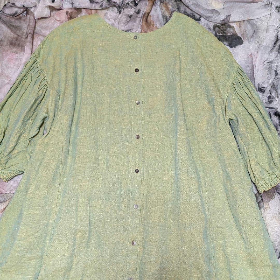 ネストローブ先染めヘンプ 2wayワンピース グリーン きれい色 差し色 春