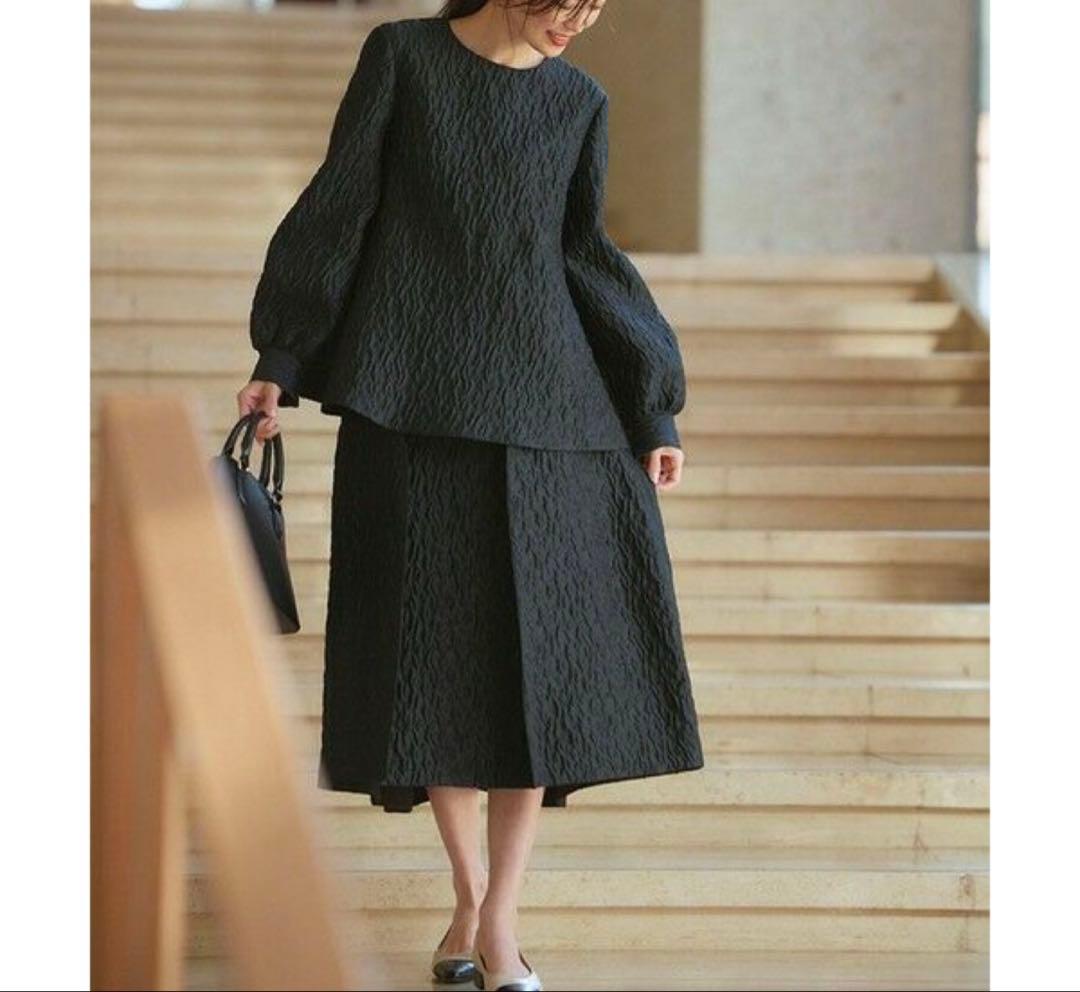 大きいサイズ48＊２３区 米沢産 ジャカードペプラム トップス＊自由区ICB組曲