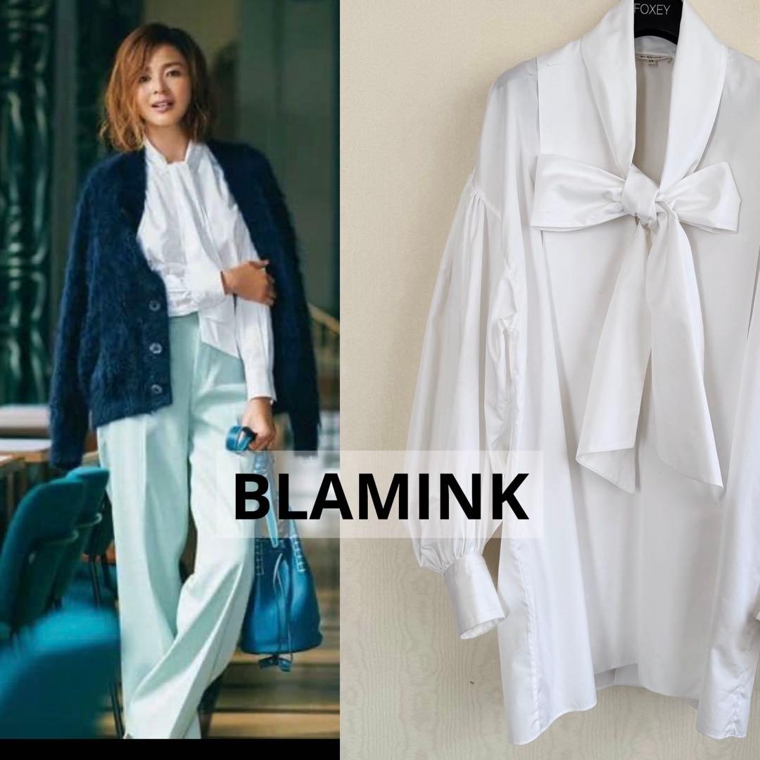 BLAMINKボウタイリボン コットンブラウス 白 ブラミンク クリーニング済
