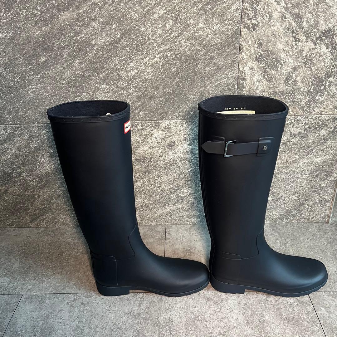 【新品】HUNTER ブラック 長靴 ロングレインブーツ　23.5cm バックル