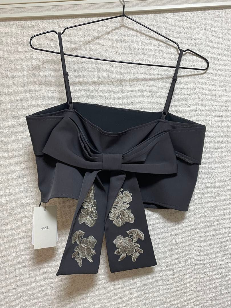 etoll. 3piece刺繍リボンビスチェ＆タックワイドパンツセットアップ