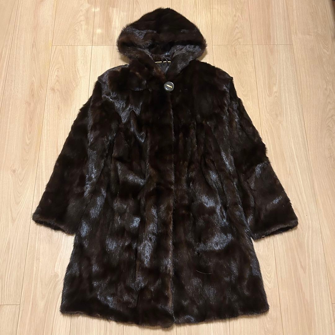 【最上級】ミンク　ロングコート　毛皮　コート　ファー　美品　フード付　O