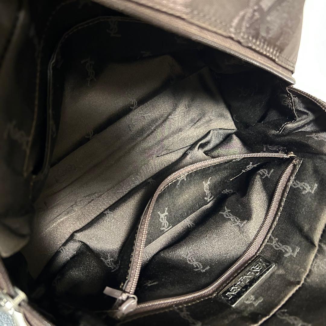 YSL イヴサンローラン ロゴ総柄 ハンドバッグ ブラウン系