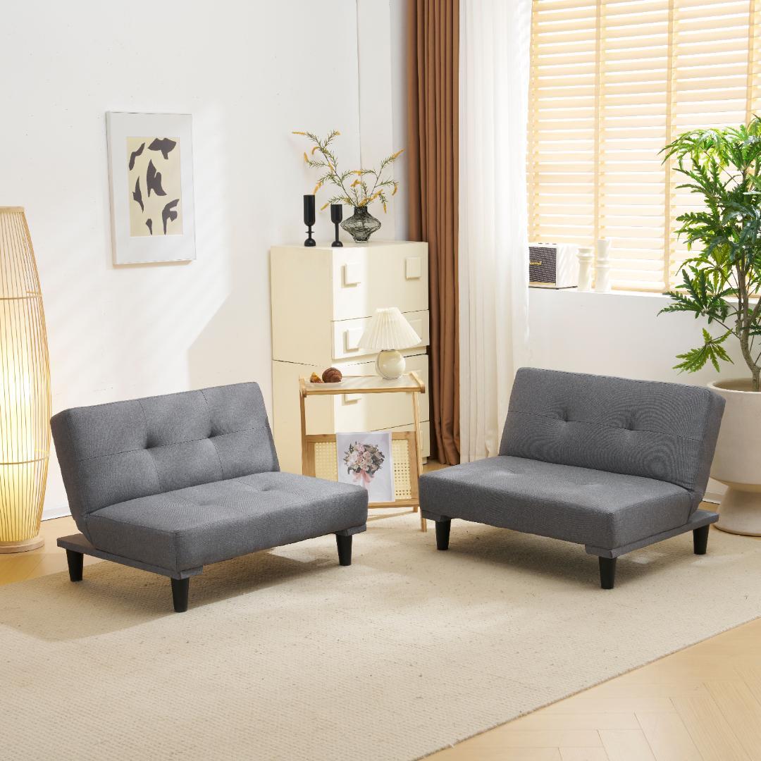 超人気！ソファ ベッド ロータイプ 2人 背もたれ3段階 お手入れ簡単 Grey