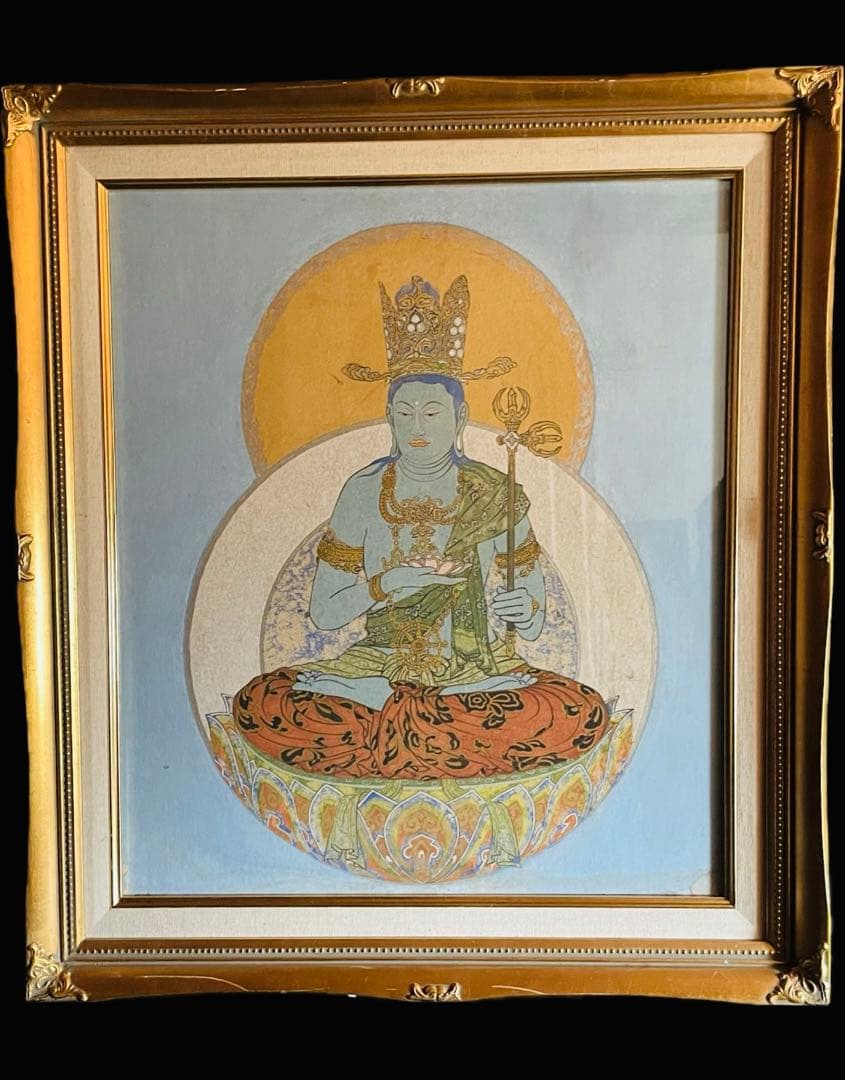 【貴重】　黒田正夕遺作　聖観音菩薩像　仏教　千手観音　仏像　仏画　タンカ　曼荼羅