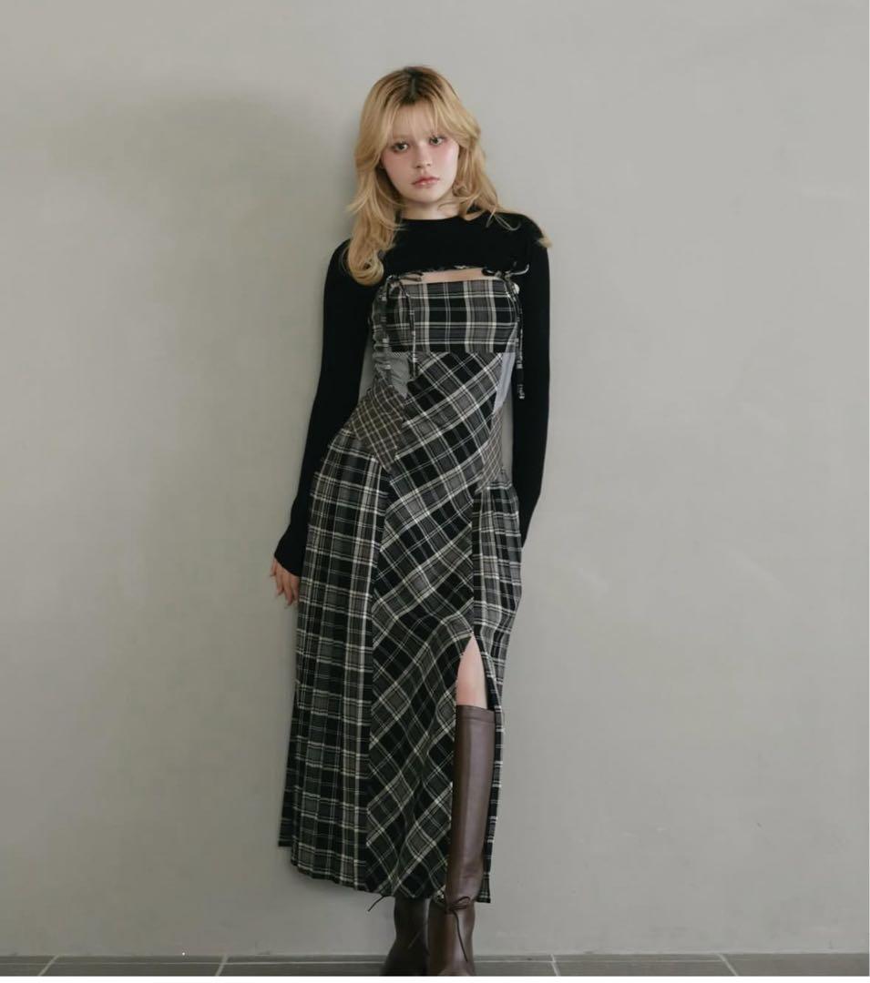 andmary Nadia check long dress ワンピース