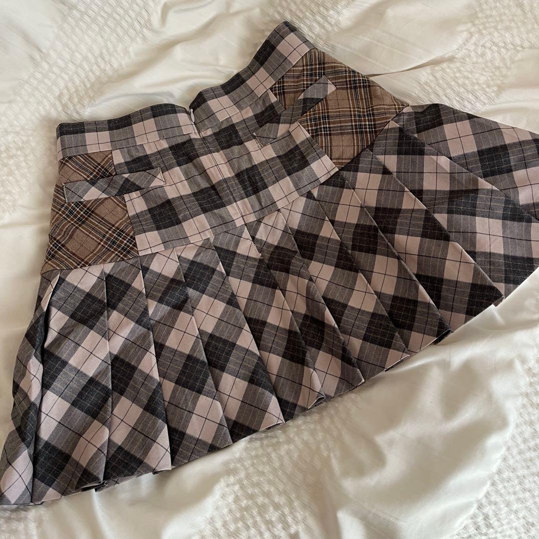 スカート Andmary Coco check pleats skirt