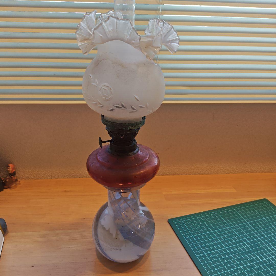 大正ロマン　アンティーク　オイルランプ　 フラワーモチーフ 約55センチ