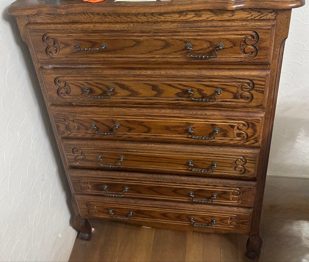 アンティーク　ルーマニア　6段 チェスト 三越ブルージュ　 猫脚　オーク材