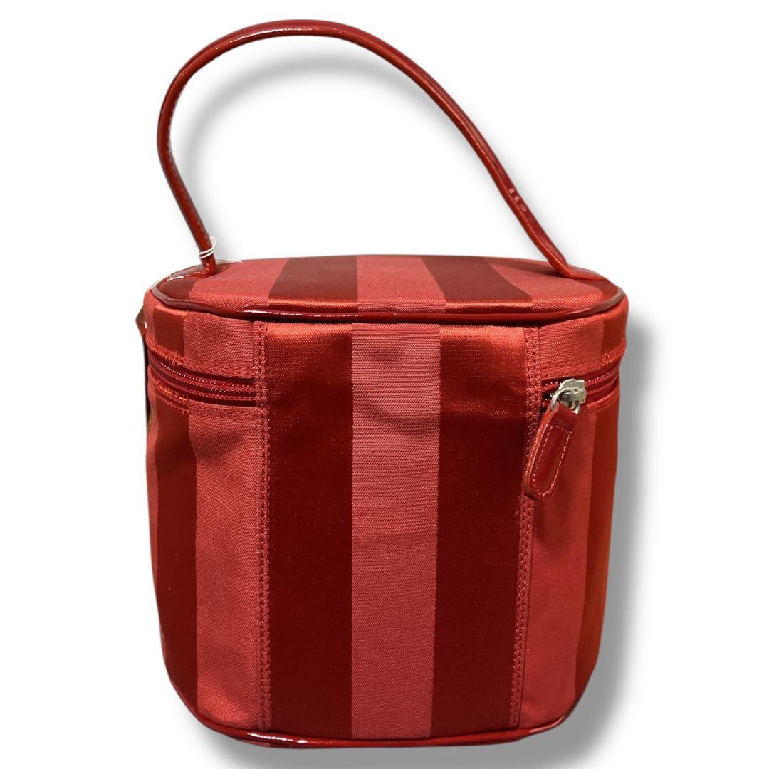 クレージュ 未使用品 フランス製 ビッグロゴ ストライプ バニティバッグ レッド