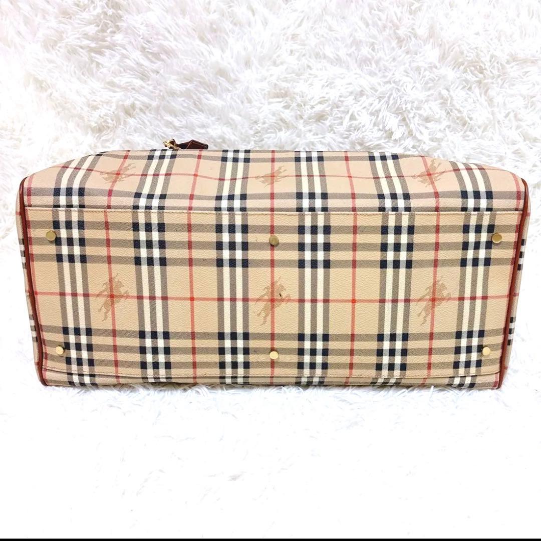 希少バーバリーロンドンノバチェックホースロゴレザー南京錠カギPVC大容量レア人気