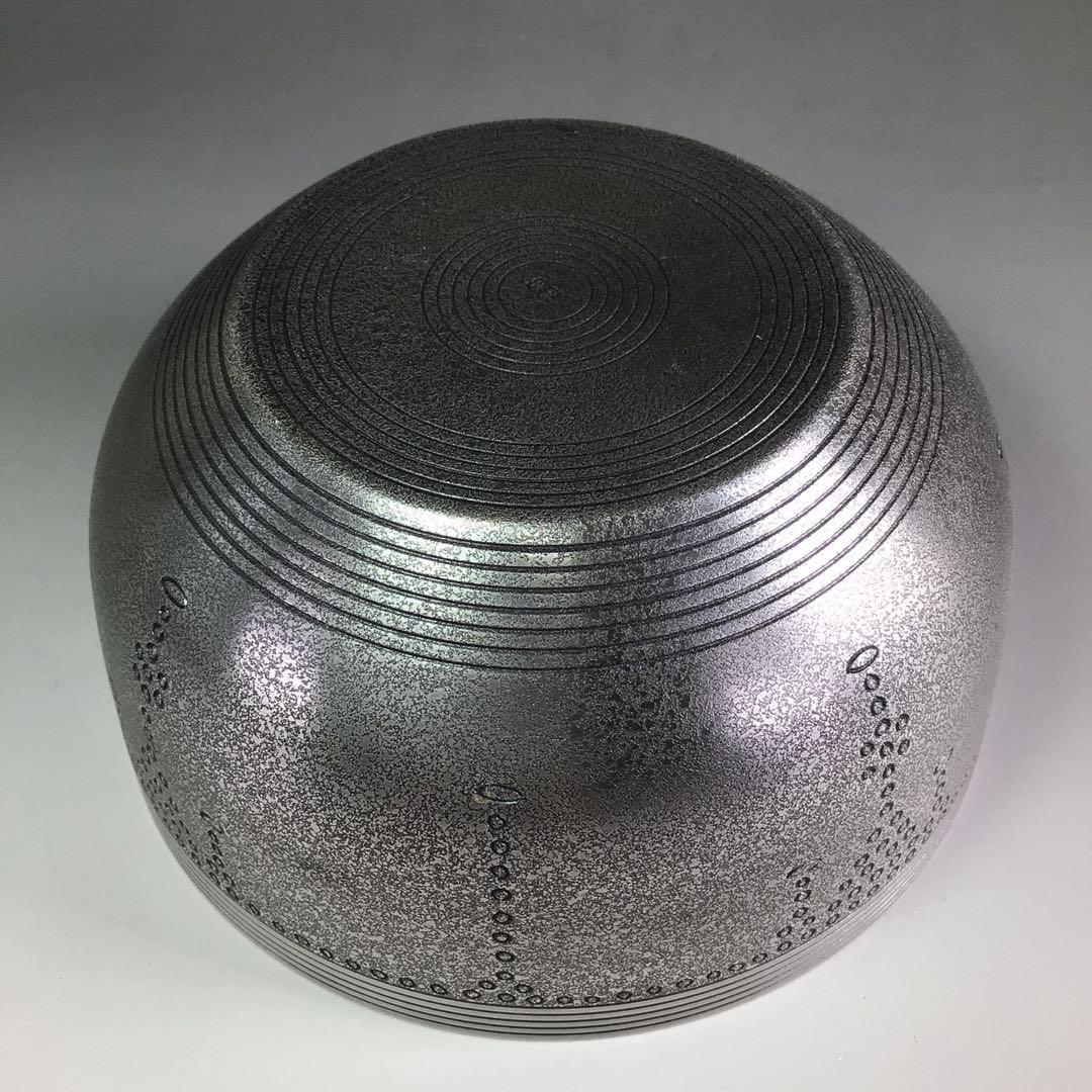 Ｒ５６６　建水　金属製『金谷宗林造』『瓔珞彫』『茶こぼし』　共箱　茶道具