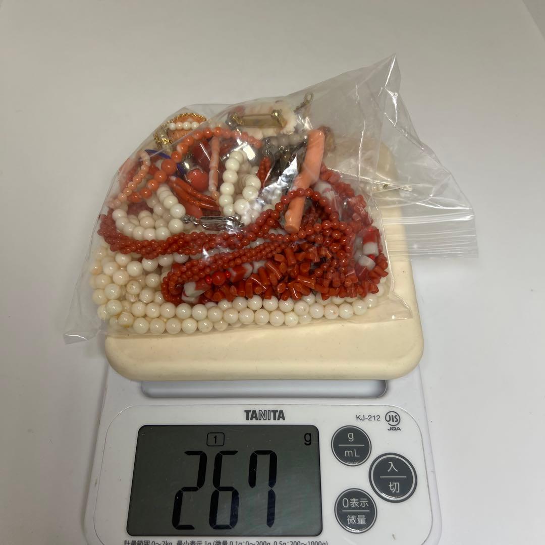 本赤珊瑚　ネックレス色々　袋込267g 東Y8-0122☆2F