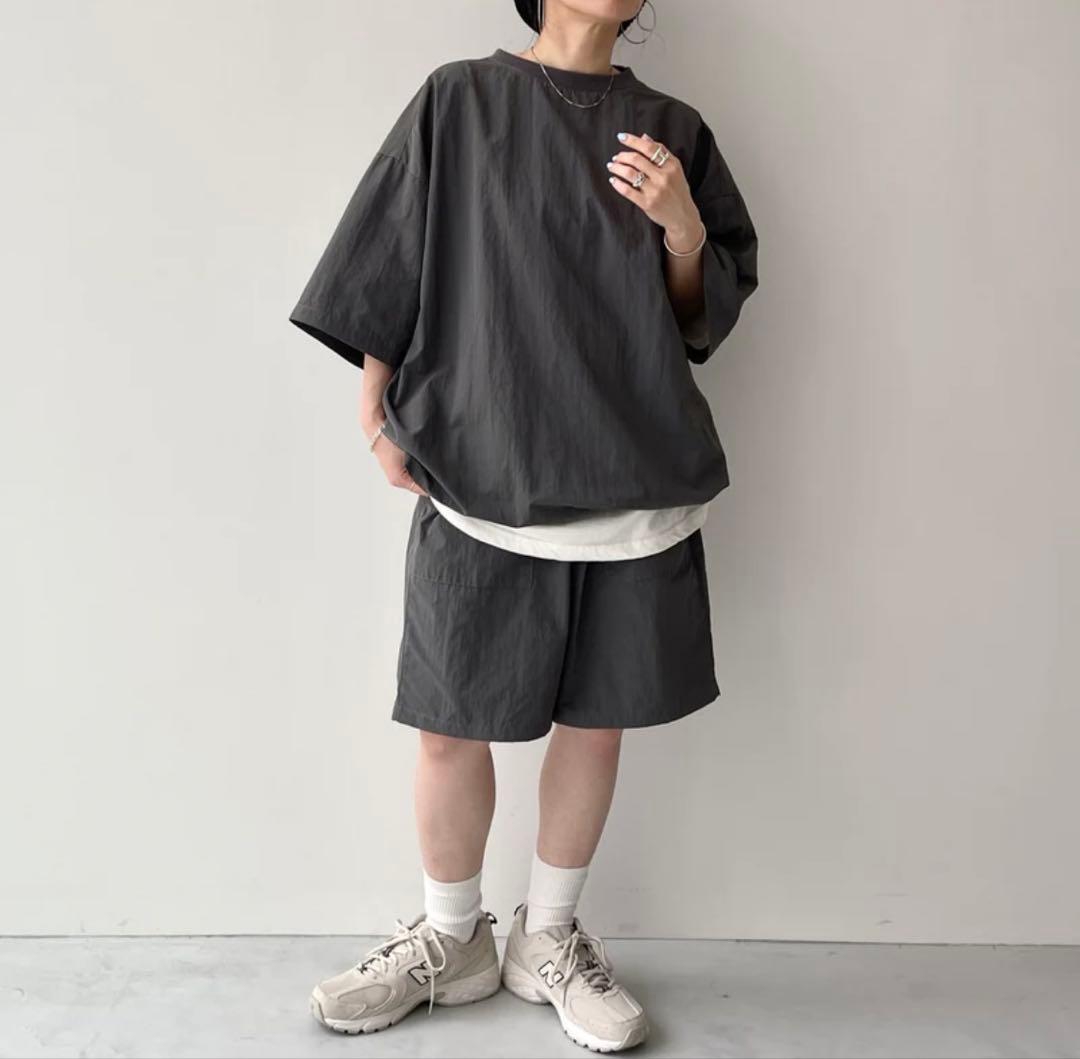 新品グレー natto プレミアム ナイロン プルオーバー セットアップ