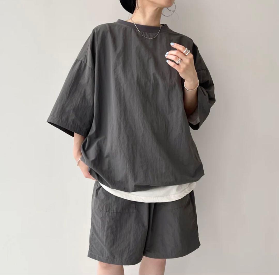 新品グレー natto プレミアム ナイロン プルオーバー セットアップ